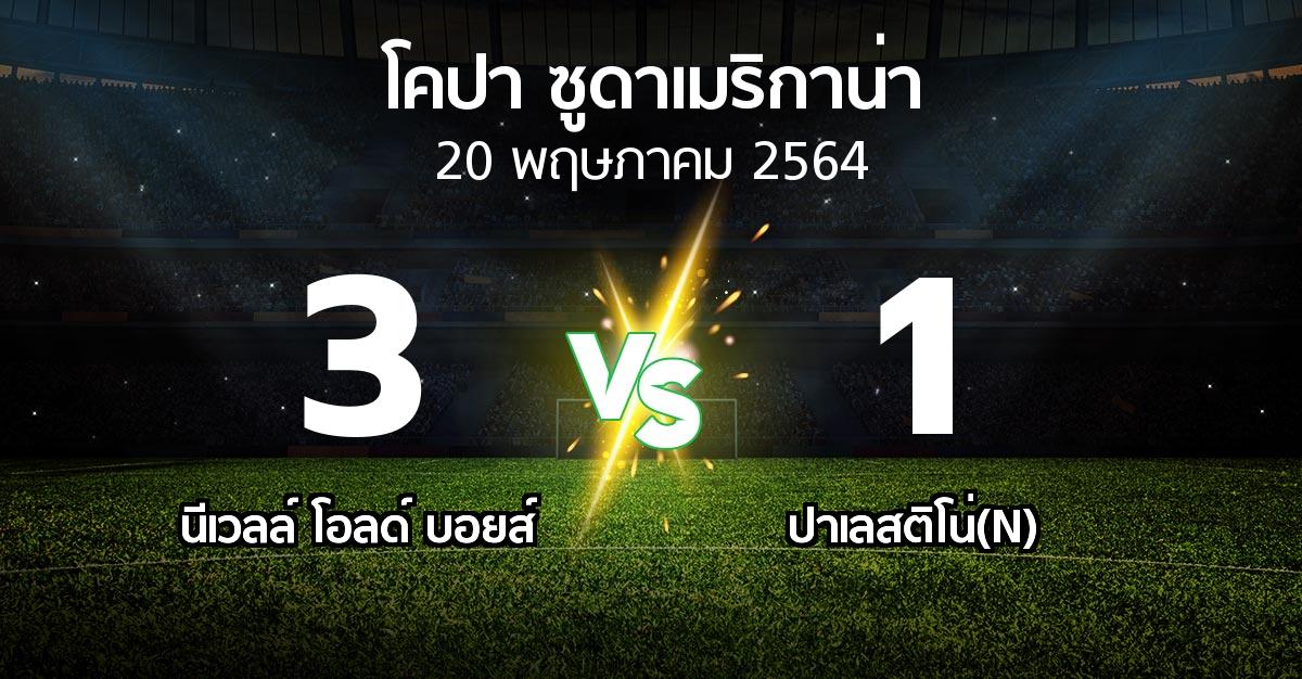 ผลบอล : นีเวลล์ โอลด์ บอยส์ vs ปาเลสติโน่(N) (โคปา-ซูดาเมริกาน่า 2021)