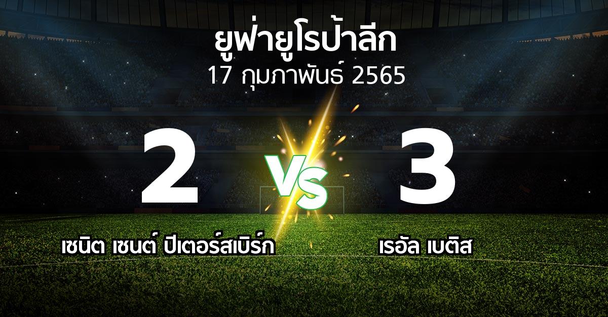 ผลบอล : เซนิต เซนต์ ปีเตอร์สเบิร์ก vs เรอัล เบติส (ยูฟ่า ยูโรป้าลีก 2021-2022)