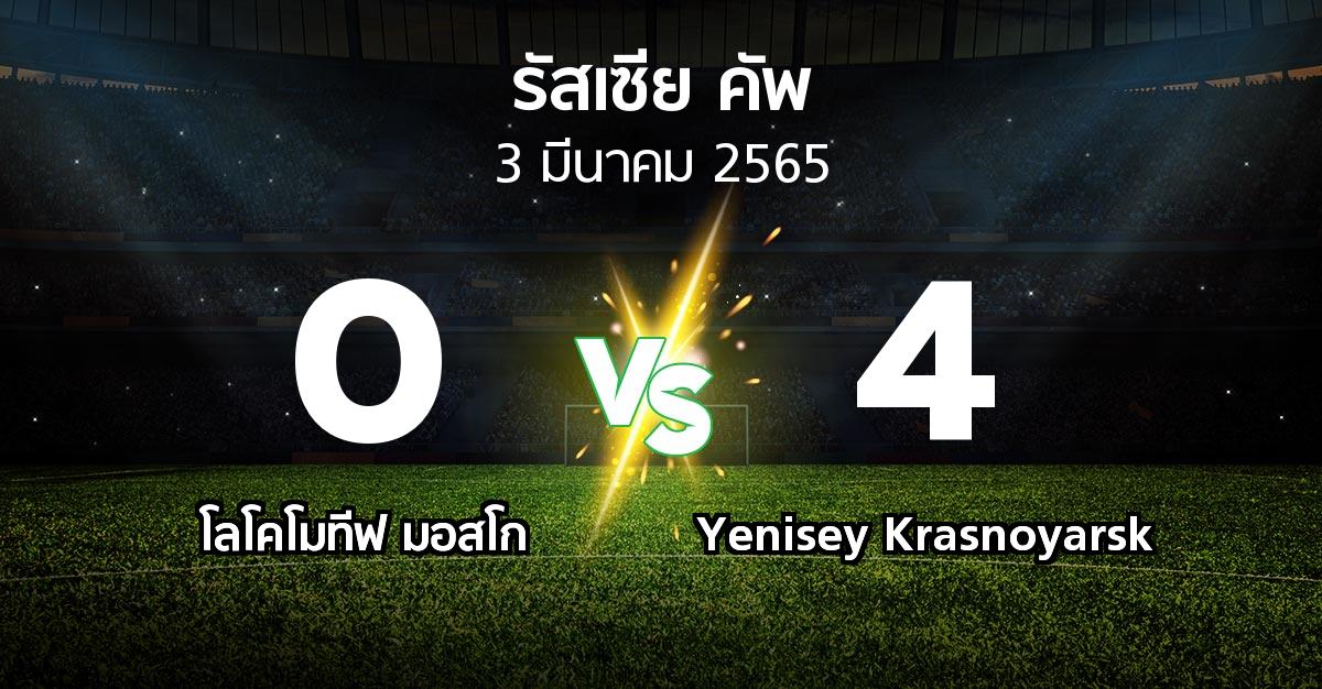 ผลบอล : โลโคโมทีฟ มอสโก vs Yenisey Krasnoyarsk (รัสเซีย-คัพ 2021-2022)