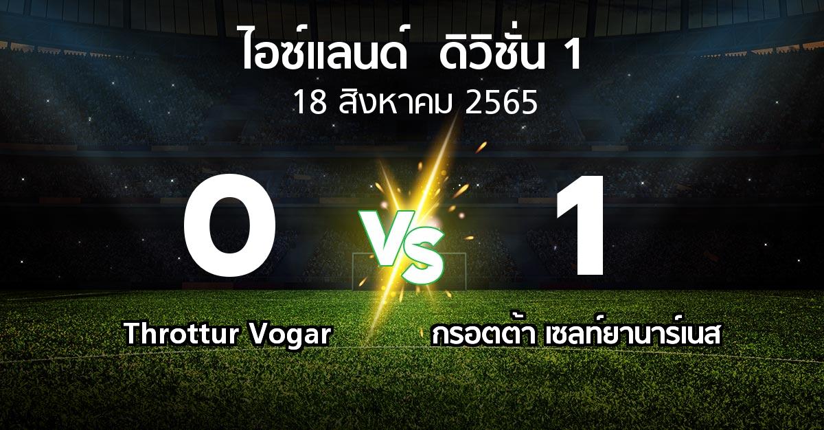ผลบอล : Throttur Vogar vs กรอตต้า เซลท์ยานาร์เนส (ไอซ์แลนด์-ดิวิชั่น-1 2022)