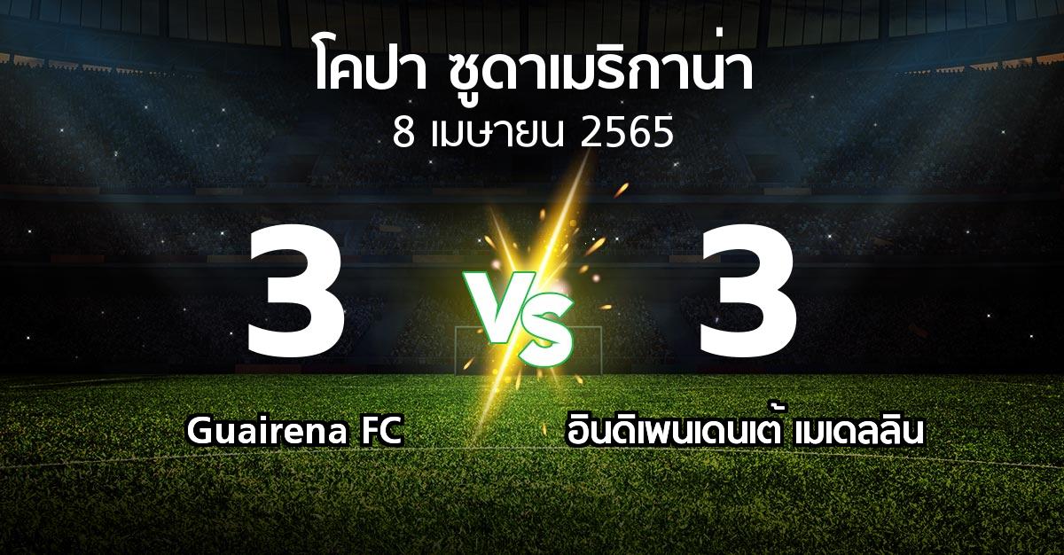 ผลบอล : Guairena FC vs อินดิเพนเดนเต้ เมเดลลิน (โคปา-ซูดาเมริกาน่า 2022)