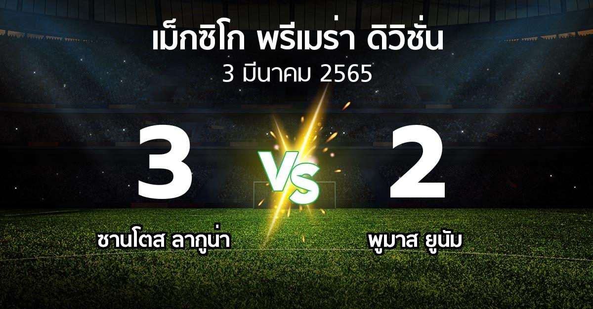 ผลบอล : ซานโตส ลากูน่า vs พูมาส ยูนัม (เม็กซิโก-พรีเมร่า-ดิวิชั่น 2022-2023)