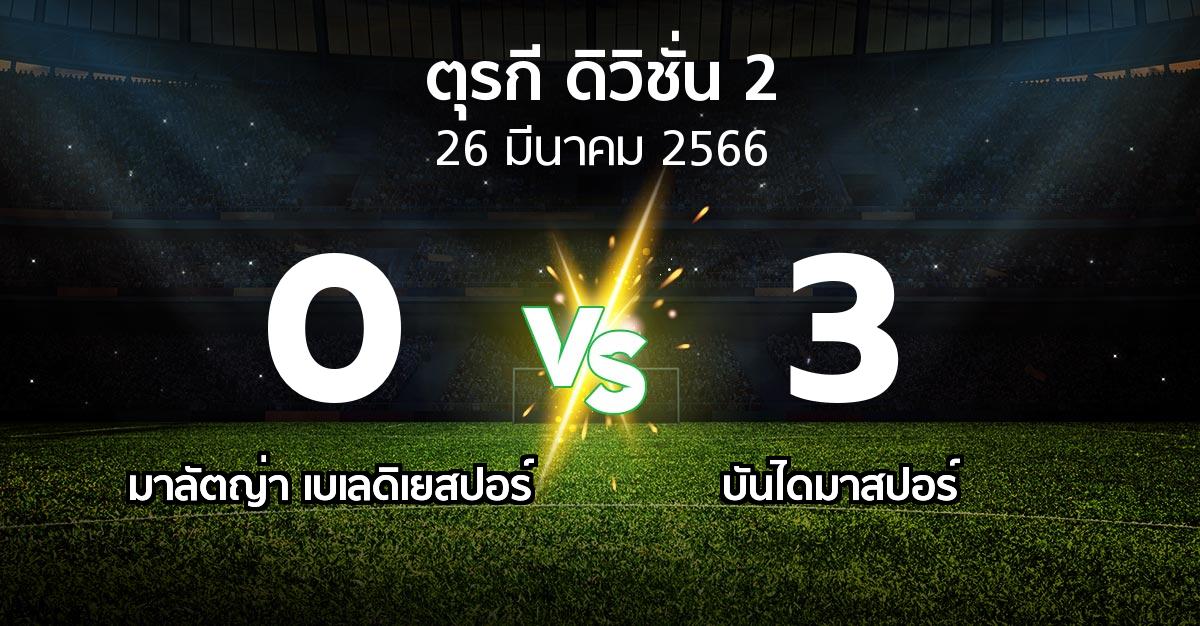 ผลบอล : มาลัตญ่า เบเลดิเยสปอร์ vs บันไดมาสปอร์ (ตุรกี-ดิวิชั่น-2 2022-2023)