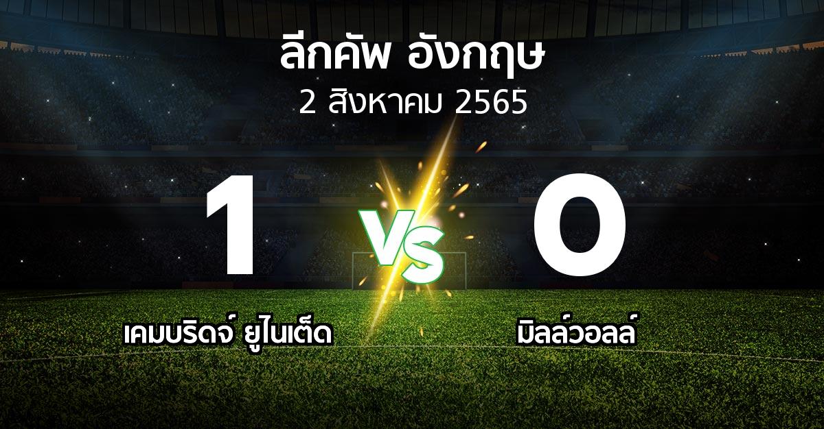 ผลบอล : เคมบริดจ์ ยูไนเต็ด vs มิลล์วอลล์ (ลีกคัพ 2022-2023)