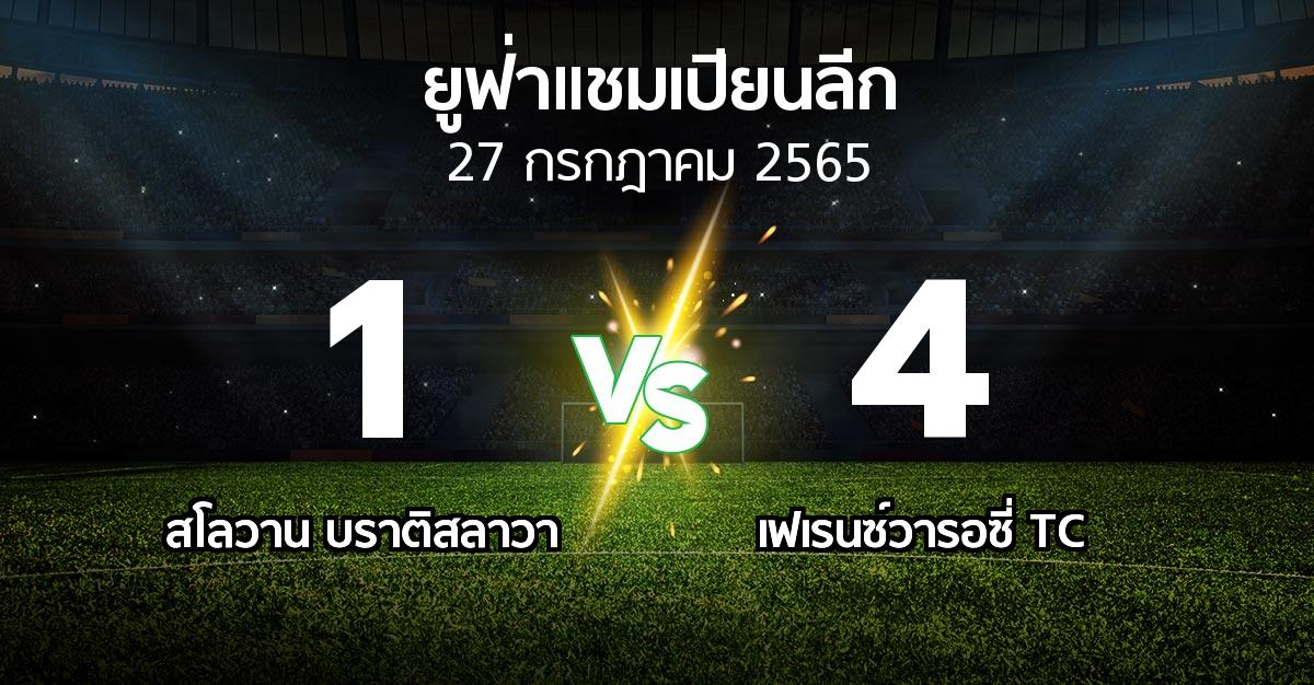 ผลบอล : บราติสลาวา vs เฟเรนซ์วารอซี่ TC (ยูฟ่า แชมเปียนส์ลีก 2022-2023)