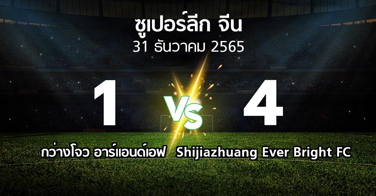 ผลบอล : กว่างโจว อาร์แอนด์เอฟ vs Shijiazhuang Ever Bright FC (ซูเปอร์ลีกจีน 2022)
