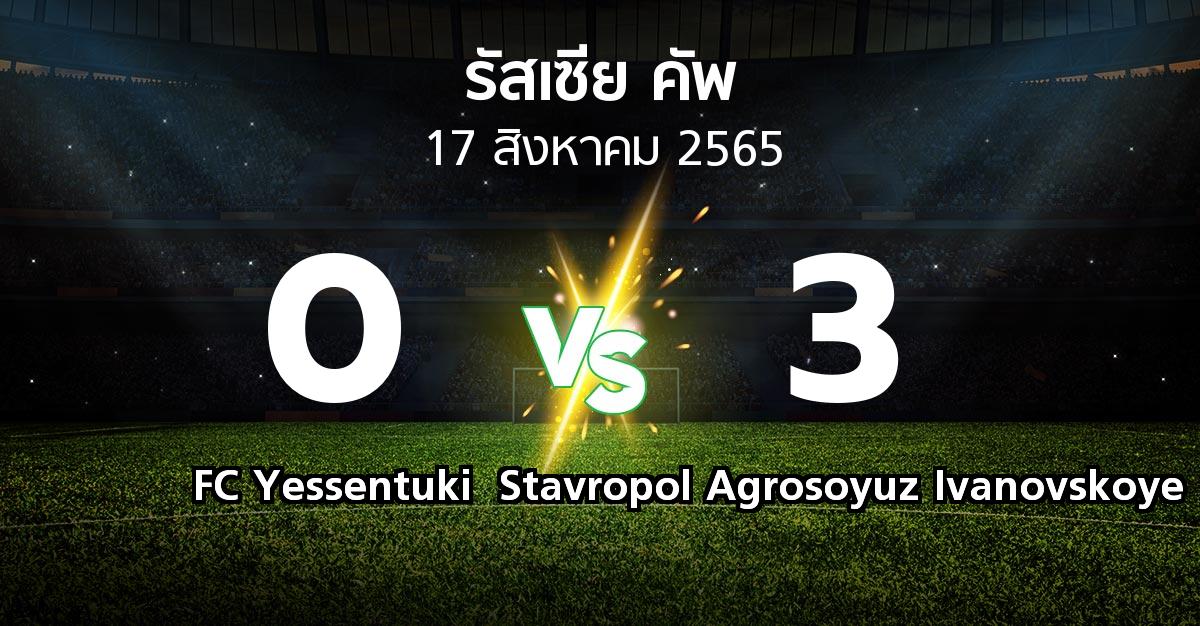 ผลบอล : FC Yessentuki vs Stavropol Agrosoyuz Ivanovskoye (รัสเซีย-คัพ 2022-2023)