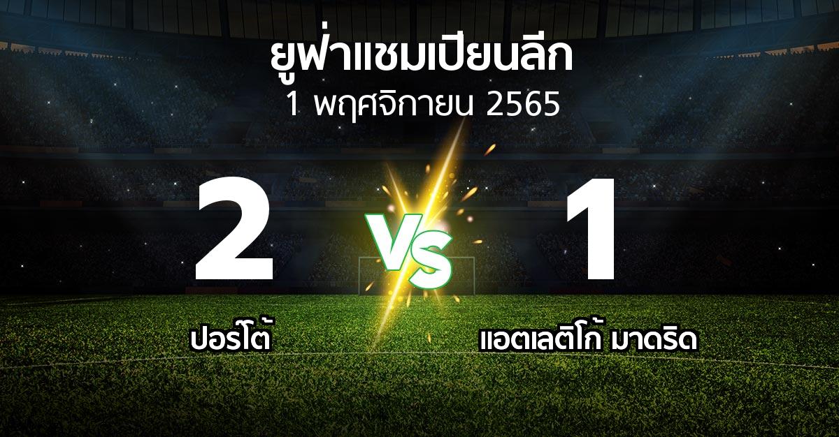 ผลบอล : ปอร์โต้ vs แอต.มาดริด (ยูฟ่า แชมเปียนส์ลีก 2022-2023)