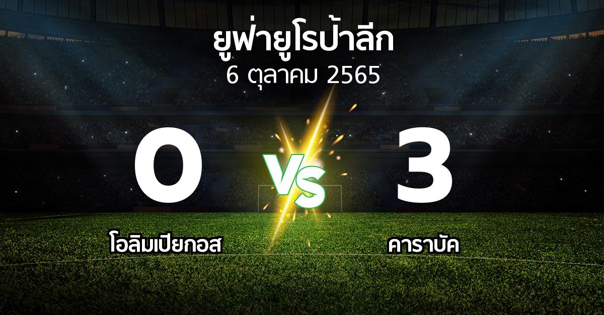 ผลบอล : โอลิมเปียกอส vs คาราบัค (ยูฟ่า ยูโรป้าลีก 2022-2023)