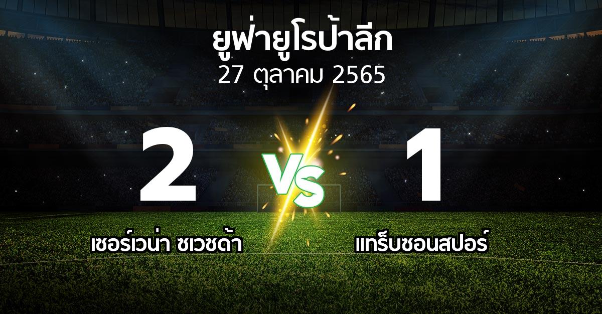 ผลบอล : เซอร์เวน่า ซเวซด้า vs แทร็บซอนสปอร์ (ยูฟ่า ยูโรป้าลีก 2022-2023)