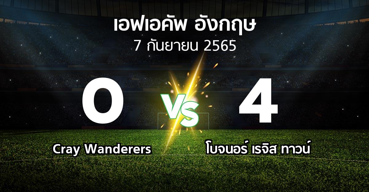 ผลบอล : Cray Wanderers vs โบจนอร์ เรจิส ทาวน์ (เอฟเอ คัพ 2022-2023)