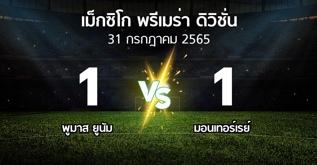 ผลบอล : พูมาส ยูนัม vs มอนเทอร์เรย์ (เม็กซิโก-พรีเมร่า-ดิวิชั่น 2022-2023)