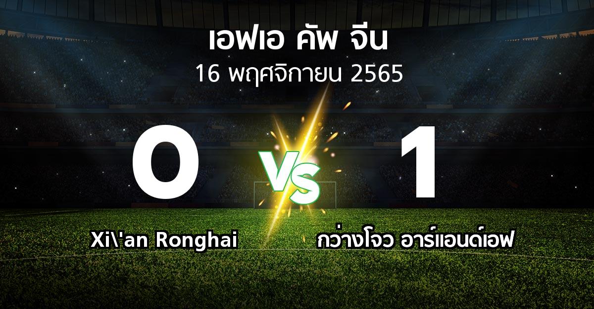 ผลบอล : Xi\'an Ronghai vs กว่างโจว อาร์แอนด์เอฟ (เอฟเอ-คัพ-จีน 2022-2023)