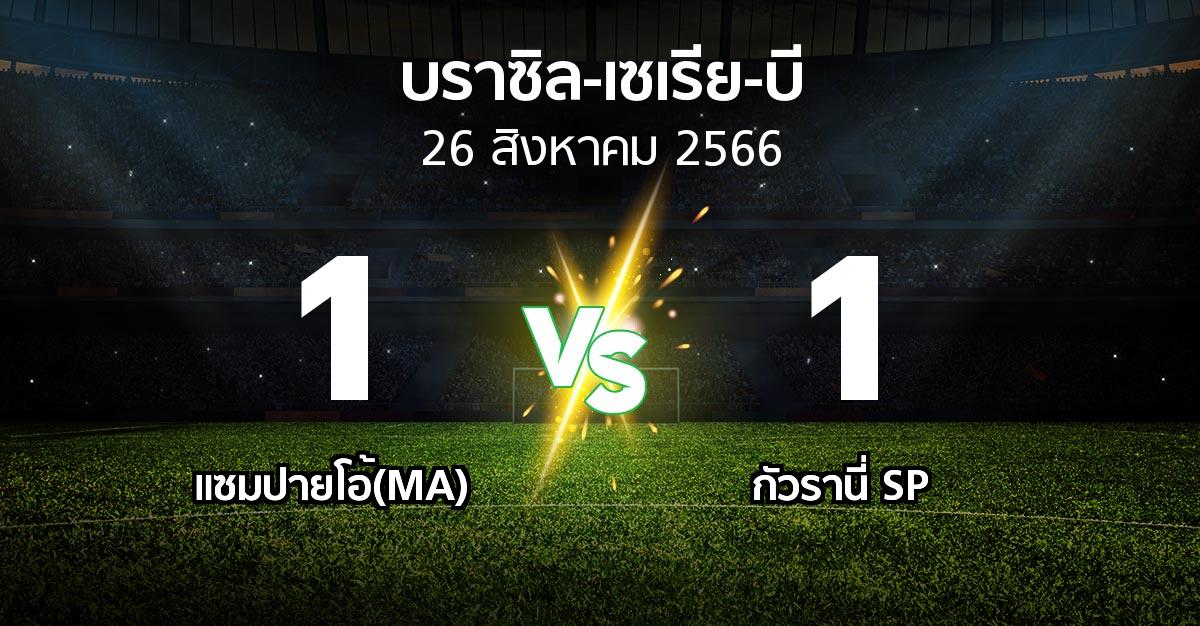 ผลบอล : แซมปายโอ้(MA) vs กัวรานี่ SP (บราซิล-เซเรีย-บี 2023)