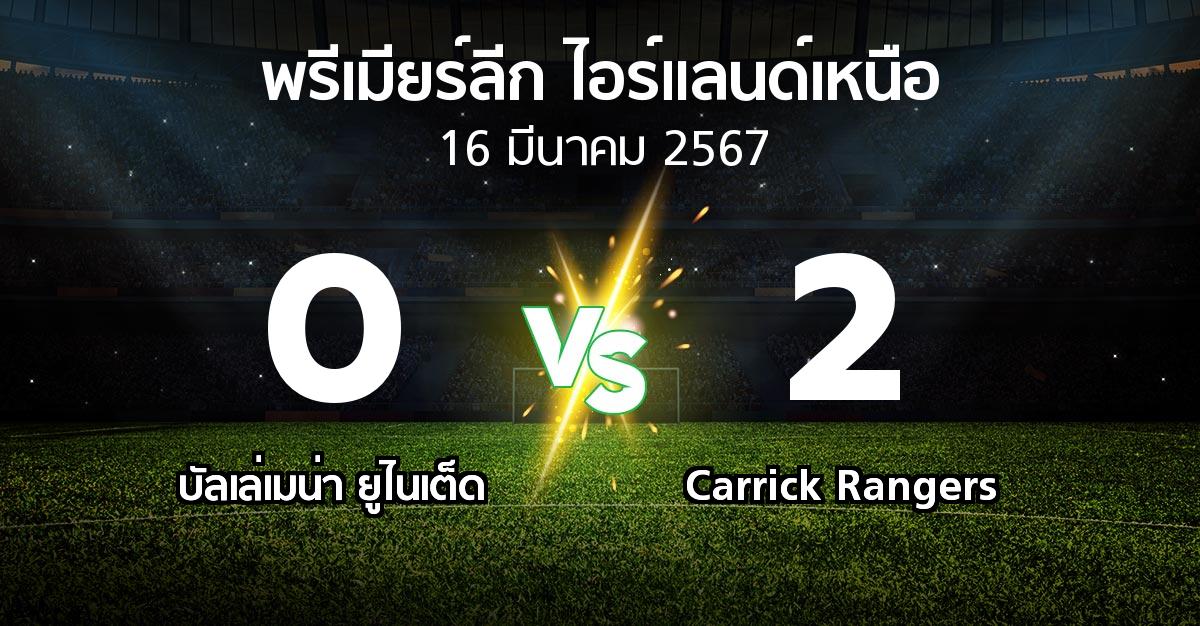 ผลบอล : บัลเล่เมน่า ยูไนเต็ด vs Carrick Rangers (พรีเมียร์ลีก-ไอร์แลนด์เหนือ 2023-2024)
