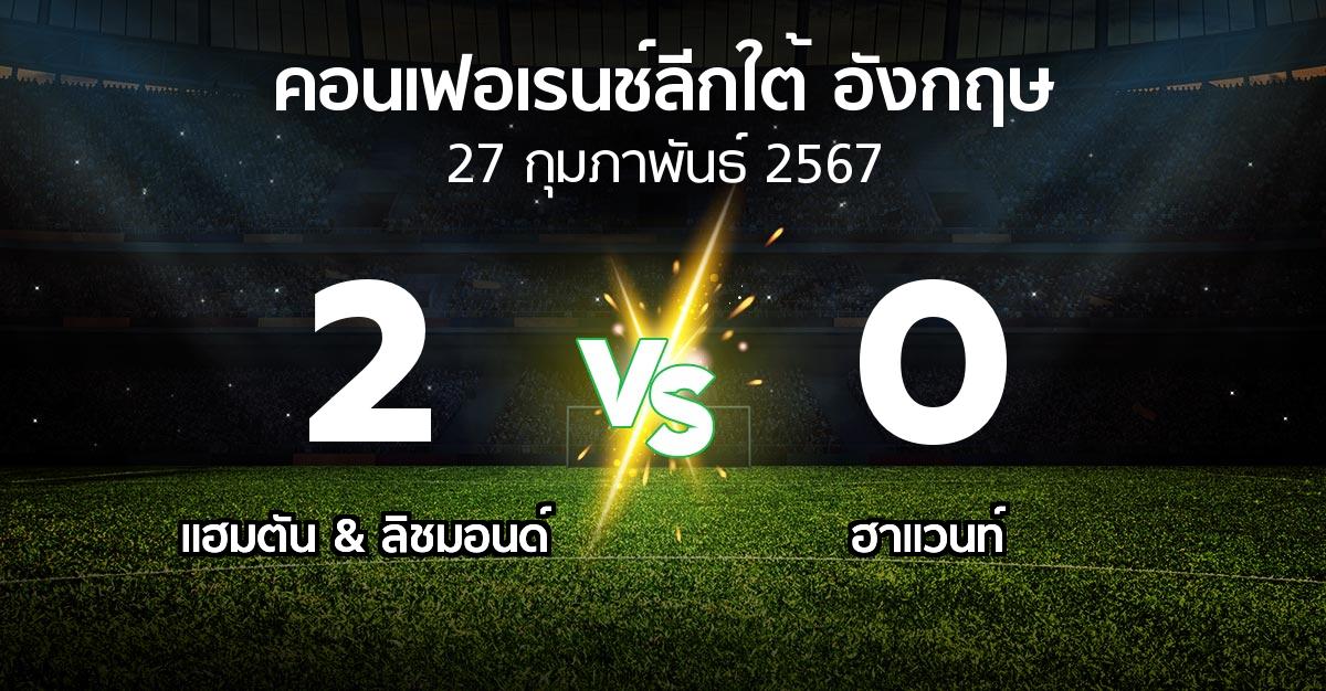 ผลบอล : แฮมตัน & ลิชมอนด์ vs ฮาแวนท์ (คอนเฟอเรนช์ลีกใต้อังกฤษ 2023-2024)