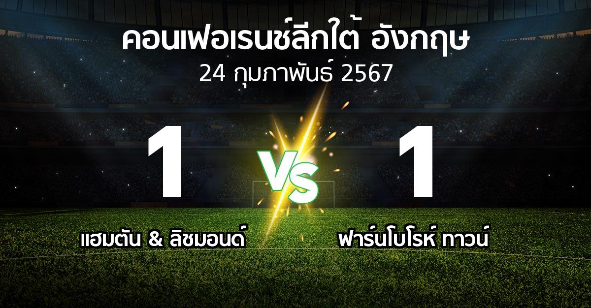 ผลบอล : แฮมตัน & ลิชมอนด์ vs ฟาร์นโบโรห์ ทาวน์ (คอนเฟอเรนช์ลีกใต้อังกฤษ 2023-2024)