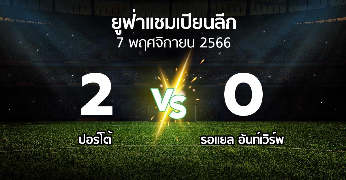 ผลบอล : ปอร์โต้ vs รอแยล อันท์เวิร์พ (ยูฟ่า แชมเปียนส์ลีก 2023-2024)