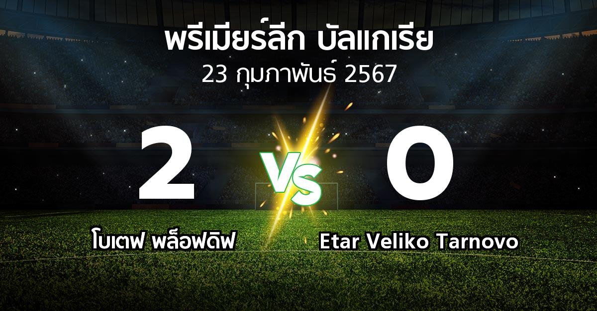 ผลบอล : โบเตฟ พล็อฟดิฟ vs Etar Veliko Tarnovo (พรีเมียร์ลีก-บัลแกเรีย 2023-2024)
