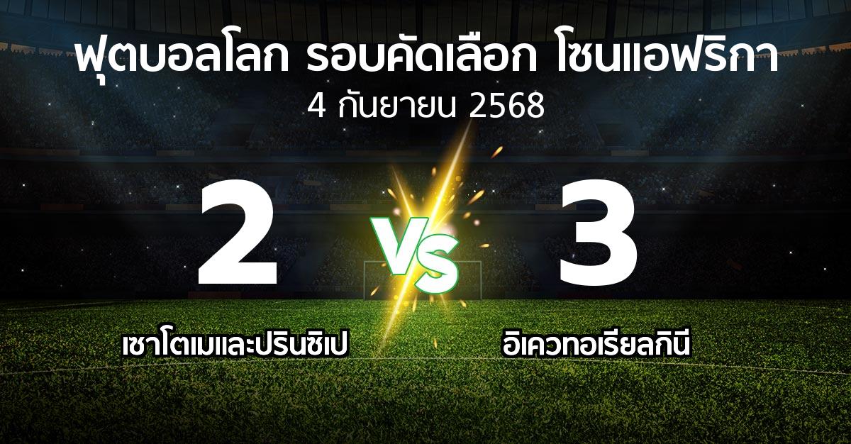 ผลบอล : เซาโตเมและปรินซิเป vs อิเควทอเรียลกินี (ฟุตบอลโลก-รอบคัดเลือก-โซนแอฟริกา 2023-2025)