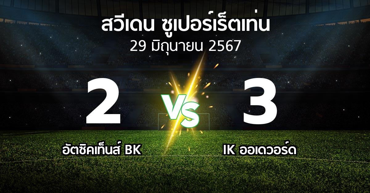 ผลบอล : อัตซิคเท็นส์ BK vs IK ออเดวอร์ด (สวีเดน-ซูเปอร์เร็ตเท่น 2024)