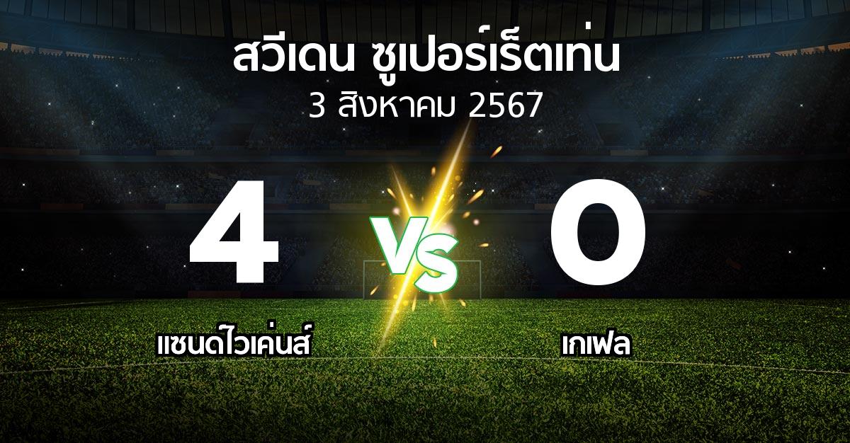 ผลบอล : แซนด์ไวเค่นส์ vs เกเฟล (สวีเดน-ซูเปอร์เร็ตเท่น 2024)