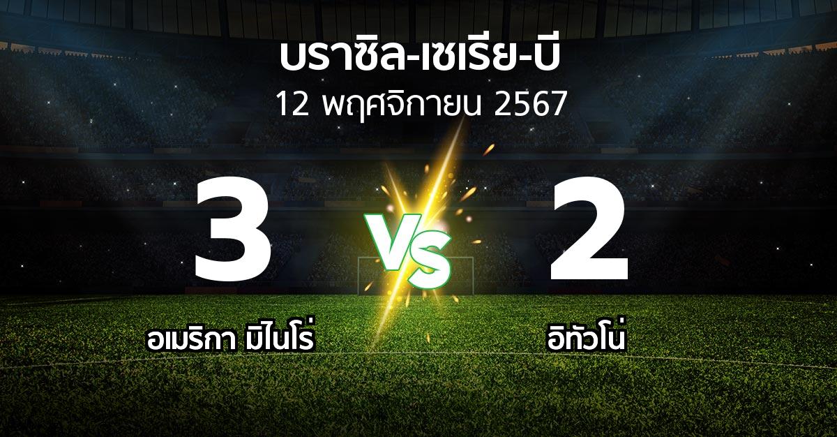 ผลบอล : อเมริกา มิไนโร่ vs อิทัวโน่ (บราซิล-เซเรีย-บี 2024)