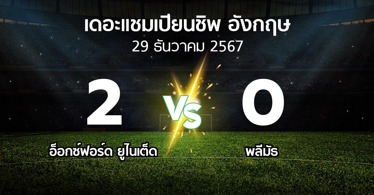 ผลบอล : อ็อกซ์ฟอร์ด ยูไนเต็ด vs พลีมัธ (เดอะ แชมเปียนชิพ 2024-2025)