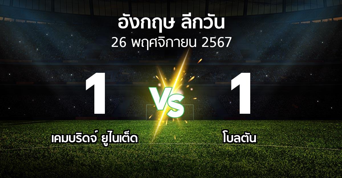 ผลบอล : เคมบริดจ์ ยูไนเต็ด vs โบลตัน (ลีกวัน-อังกฤษ 2024-2025)