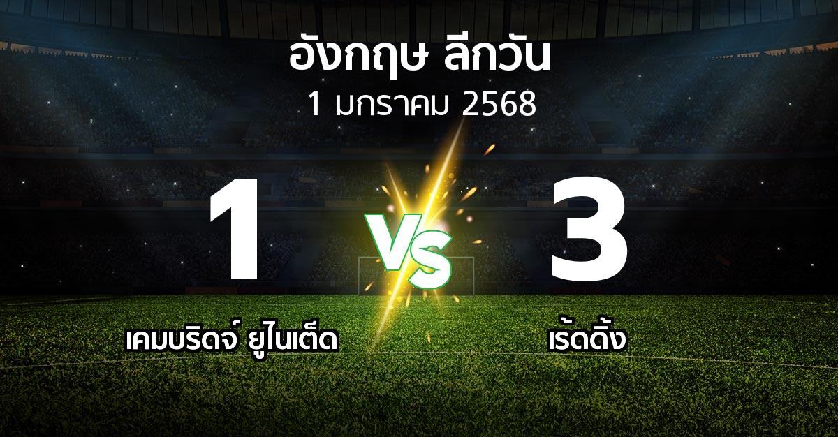 ผลบอล : เคมบริดจ์ ยูไนเต็ด vs เร้ดดิ้ง (ลีกวัน-อังกฤษ 2024-2025)