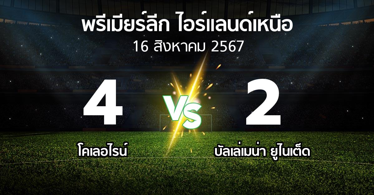 ผลบอล : โคเลอไรน์ vs บัลเล่เมน่า ยูไนเต็ด (พรีเมียร์ลีก-ไอร์แลนด์เหนือ 2024-2025)