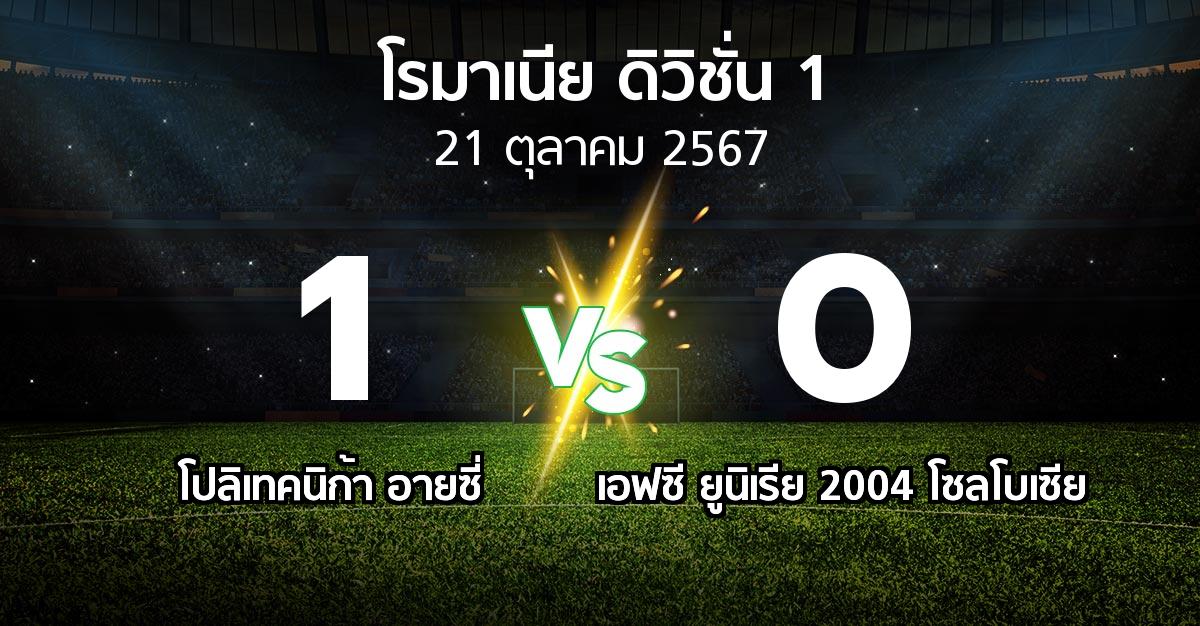 ผลบอล : โปลิเทคนิก้า อายซี่ vs เอฟซี ยูนิเรีย 2004 โซลโบเซีย (โรมาเนีย-ดิวิชั่น-1 2024-2025)