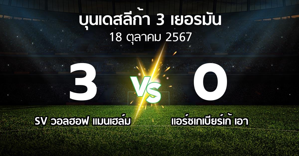 ผลบอล : SV วอลฮอฟ แมนเฮล์ม vs แอร์ซเกเบียร์เก้ เอา (บุนเดสลีก้า-3-เยอรมัน 2024-2025)