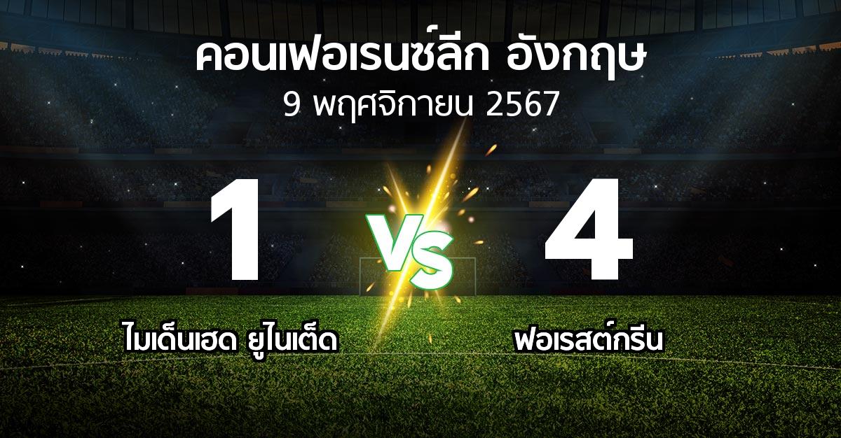 ผลบอล : ไมเด็นเฮด ยูไนเต็ด vs ฟอเรสต์กรีน (คอนเฟอเรนซ์ลีก อังกฤษ 2024-2025)