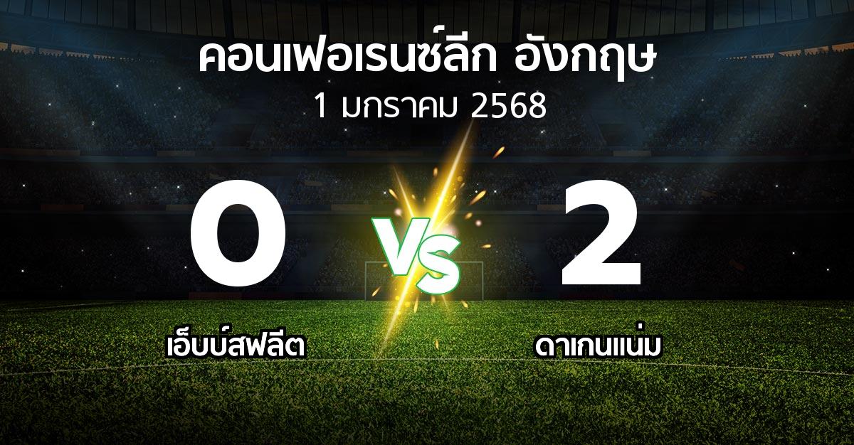 ผลบอล : เอ็บบ์สฟลีต vs ดาเกนแน่ม (คอนเฟอเรนซ์ลีก อังกฤษ 2024-2025)