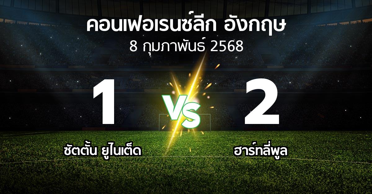 ผลบอล : ซัตตั้น ยูไนเต็ด vs ฮาร์ทลี่พูล (คอนเฟอเรนซ์ลีก อังกฤษ 2024-2025)