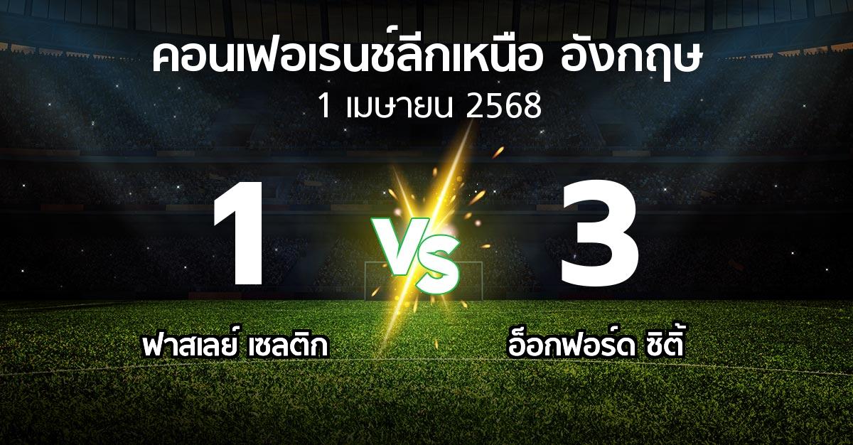 ผลบอล : ฟาสเลย์ เซลติก vs อ็อกฟอร์ด ซิติ้ (คอนเฟอเรนช์ลีกเหนืออังกฤษ 2024-2025)