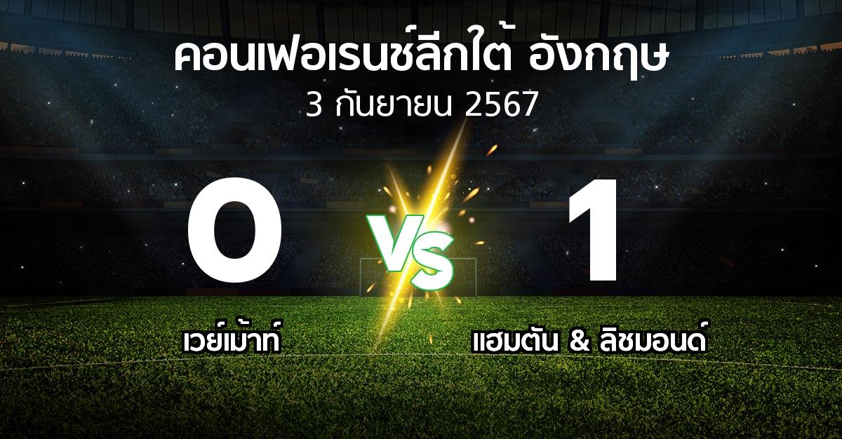 ผลบอล : เวย์เม้าท์ vs แฮมตัน & ลิชมอนด์ (คอนเฟอเรนช์ลีกใต้อังกฤษ 2024-2025)