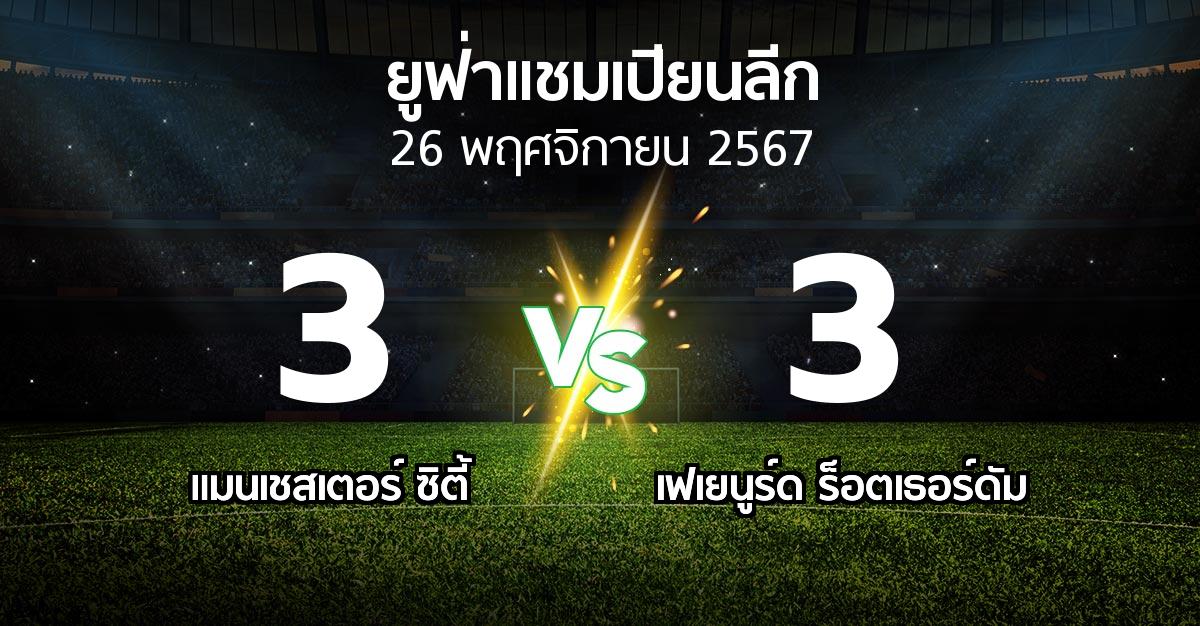 ผลบอล : แมนเชสเตอร์ ซิตี้ vs เฟเยนูร์ด ร็อตเธอร์ดัม (ยูฟ่า แชมเปียนส์ลีก 2024-2025)