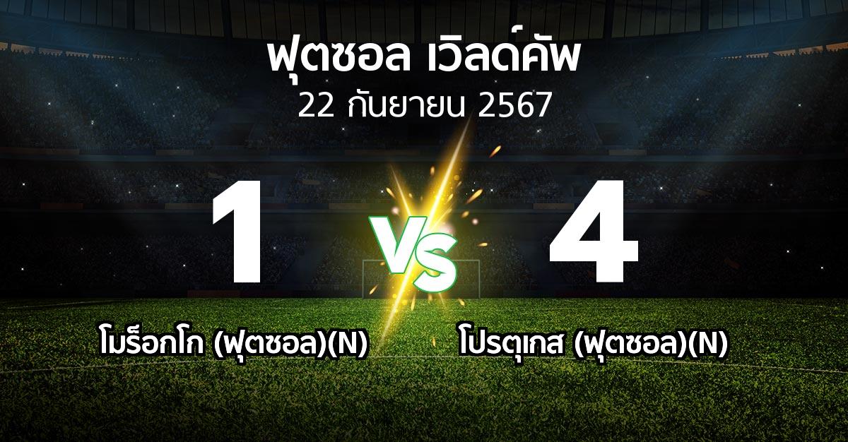 ผลบอล : โมร็อกโก (ฟุตซอล)(N) vs โปรตุเกส (ฟุตซอล)(N) (ฟุตซอล-เวิลด์คัพ 2024)