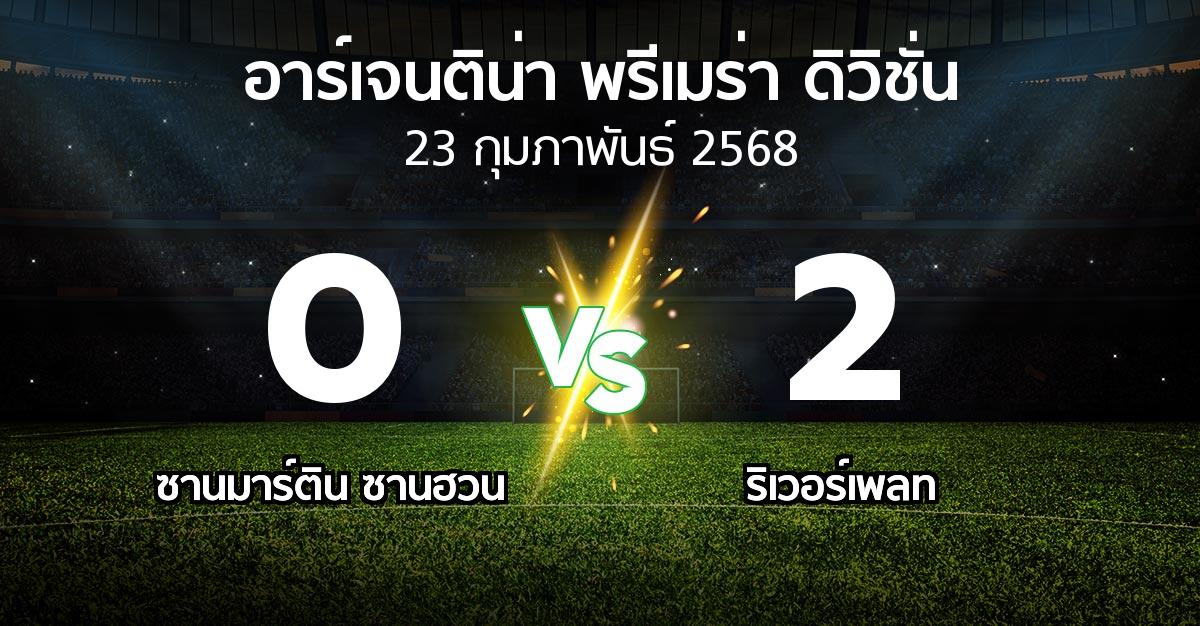 ผลบอล : ซานมาร์ติน ซานฮวน vs ริเวอร์เพลท (อาร์เจนติน่า-พรีเมร่า-ดิวิชั่น 2025)