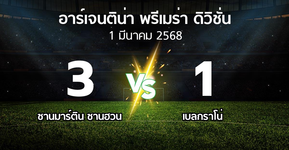 ผลบอล : ซานมาร์ติน ซานฮวน vs เบลกราโน่ (อาร์เจนติน่า-พรีเมร่า-ดิวิชั่น 2025)