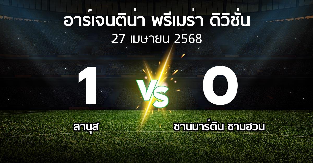 ผลบอล : ลานุส vs ซานมาร์ติน ซานฮวน (อาร์เจนติน่า-พรีเมร่า-ดิวิชั่น 2025)