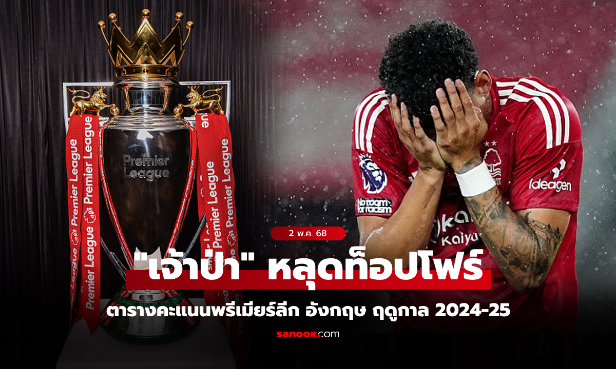 ตารางคะแนนพรีเมียร์ลีกอังกฤษ ฤดูกาล 2024-25 ประจำวันที่ 2 พ.ค. 68