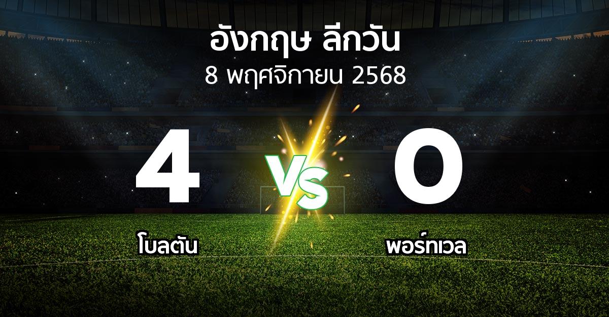 ผลบอล : โบลตัน vs พอร์ทเวล (ลีกวัน-อังกฤษ 2025-2026)