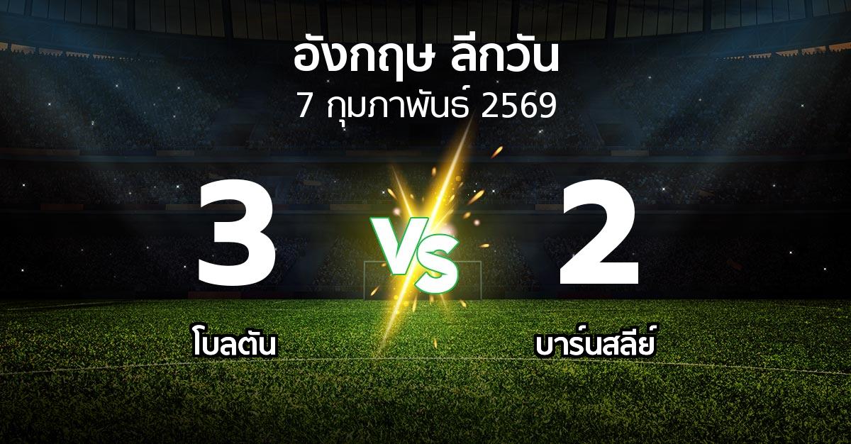 ผลบอล : โบลตัน vs บาร์นสลีย์ (ลีกวัน-อังกฤษ 2025-2026)