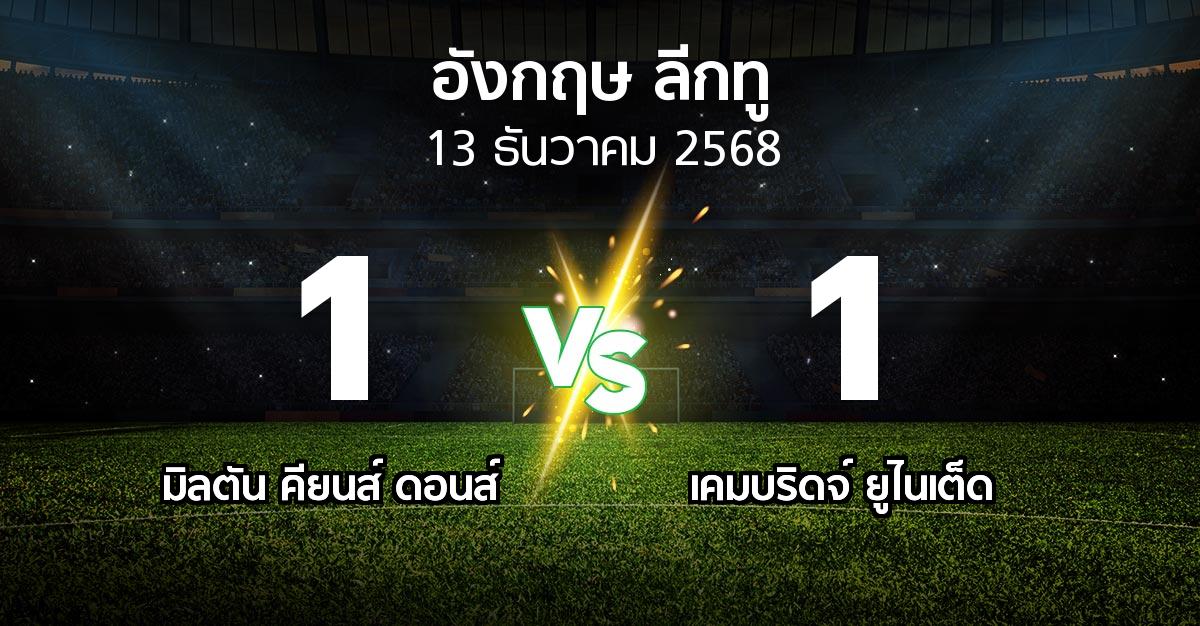 ผลบอล : มิลตัน คียนส์ ดอนส์ vs เคมบริดจ์ ยูไนเต็ด (อังกฤษดิวิชั่น2 2025-2026)