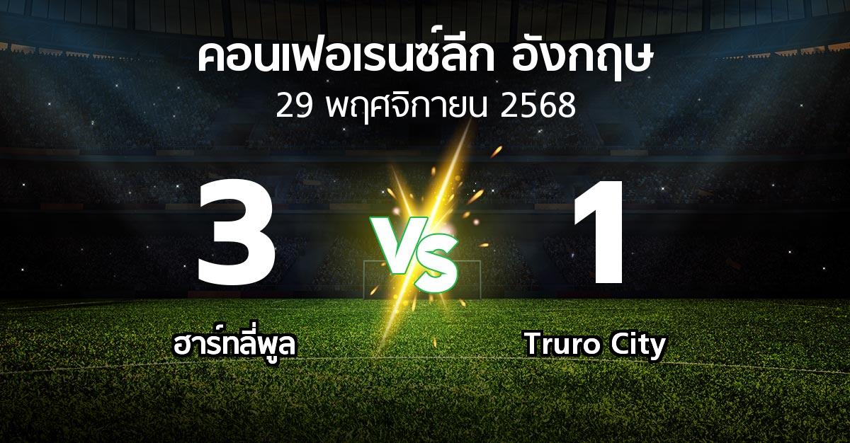 ผลบอล : ฮาร์ทลี่พูล vs Truro City (คอนเฟอเรนซ์ลีก อังกฤษ 2025-2026)
