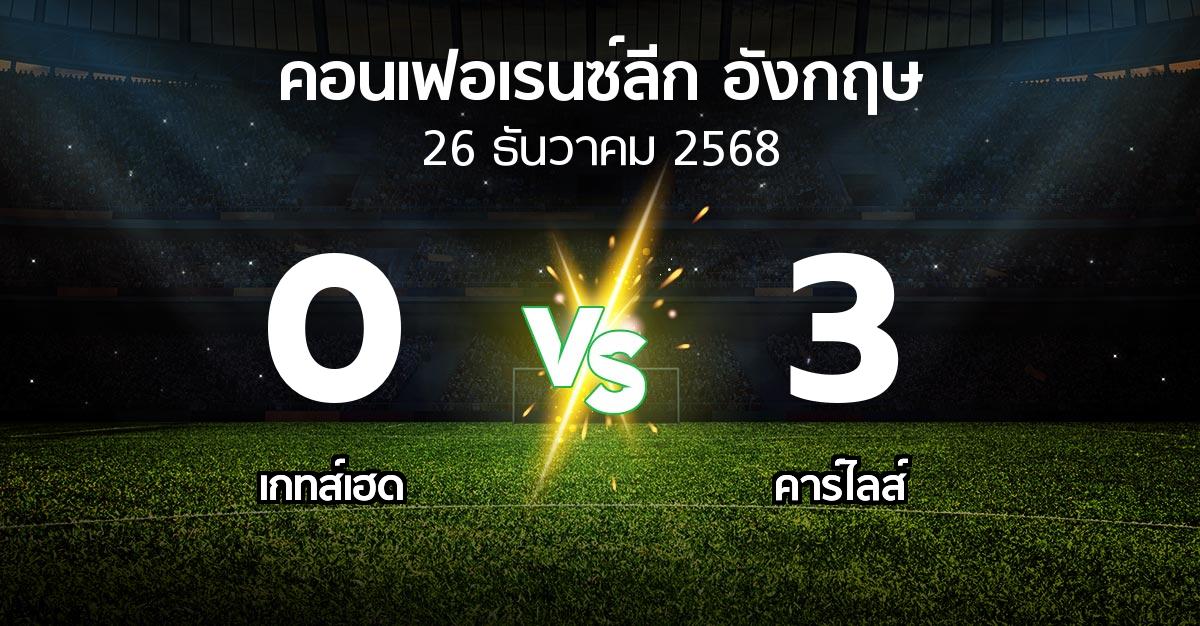 ผลบอล : เกทส์เฮด vs คาร์ไลส์ (คอนเฟอเรนซ์ลีก อังกฤษ 2025-2026)