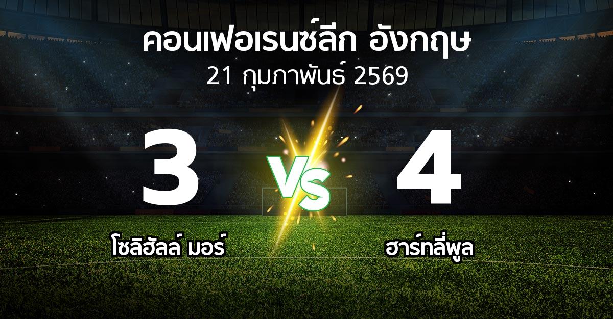 ผลบอล : โซลิฮัลล์ มอร์ vs ฮาร์ทลี่พูล (คอนเฟอเรนซ์ลีก อังกฤษ 2025-2026)